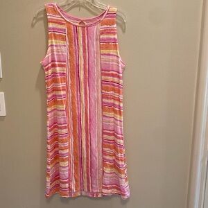 Escape by Habitat Cotton Key Hole Tank Dress Pink Yellow Orange Stripe Size M